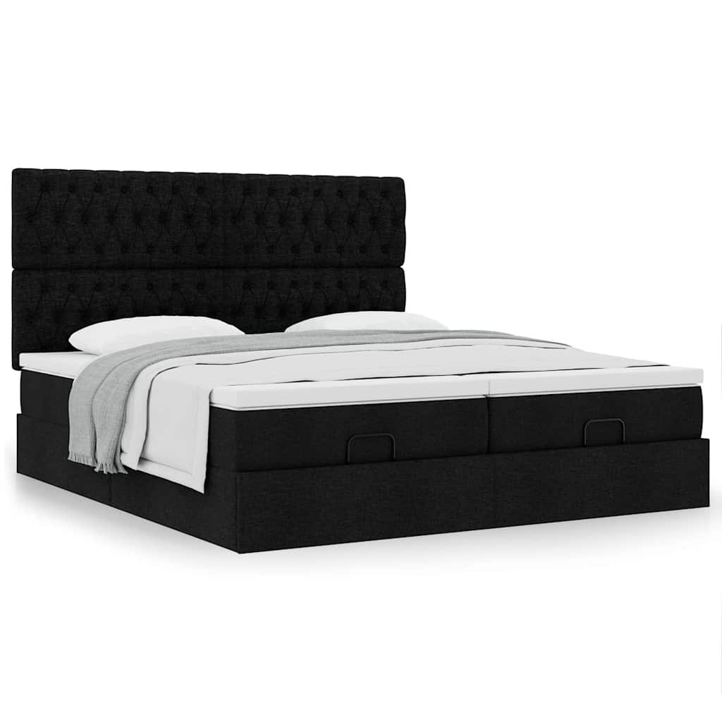 63 / 5,000Vidaxl estrutura de cama otomana com colchões tecido preto