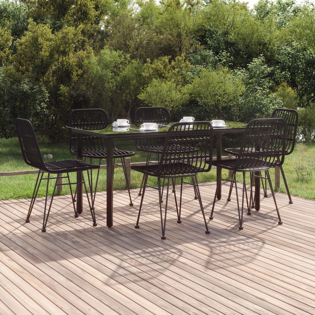 7 Pcs conjunto de jantar para jardim vime PE preto