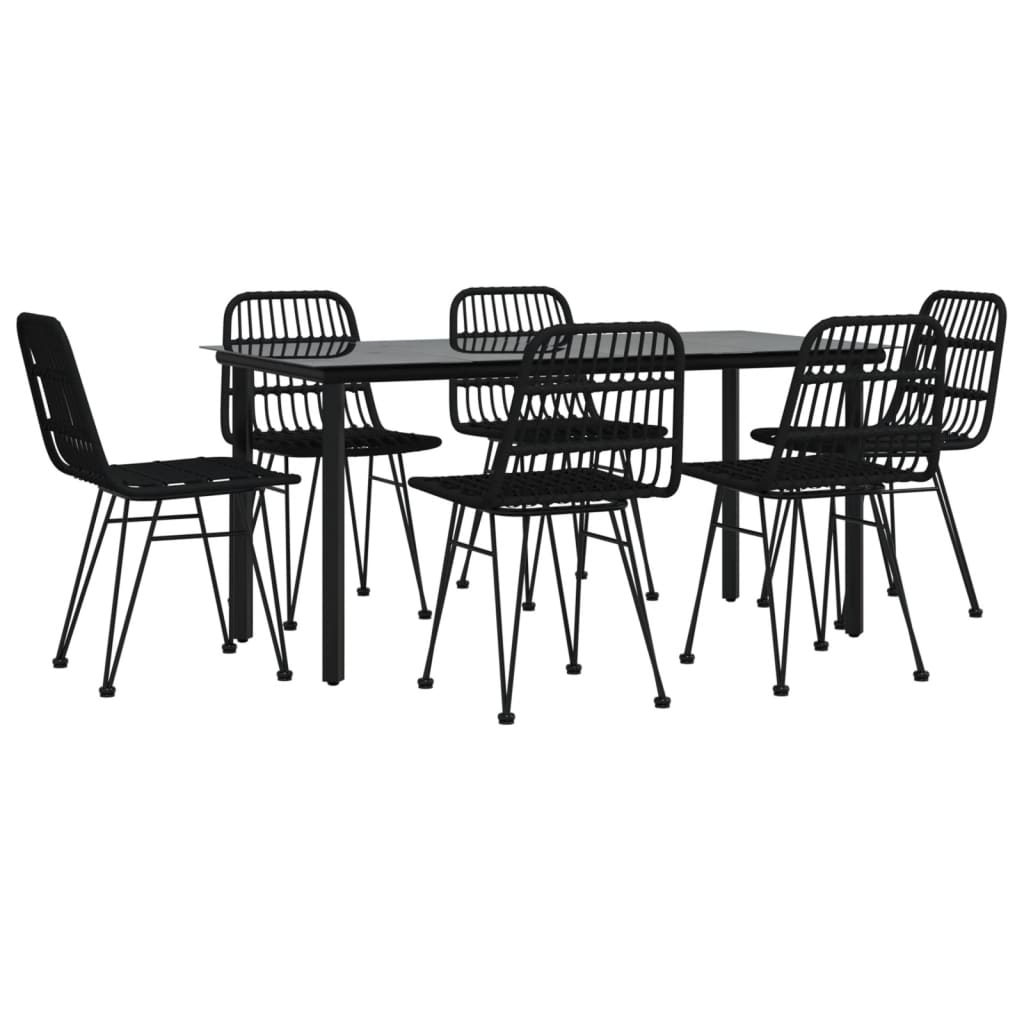 7 Pcs conjunto de jantar para jardim vime PE preto