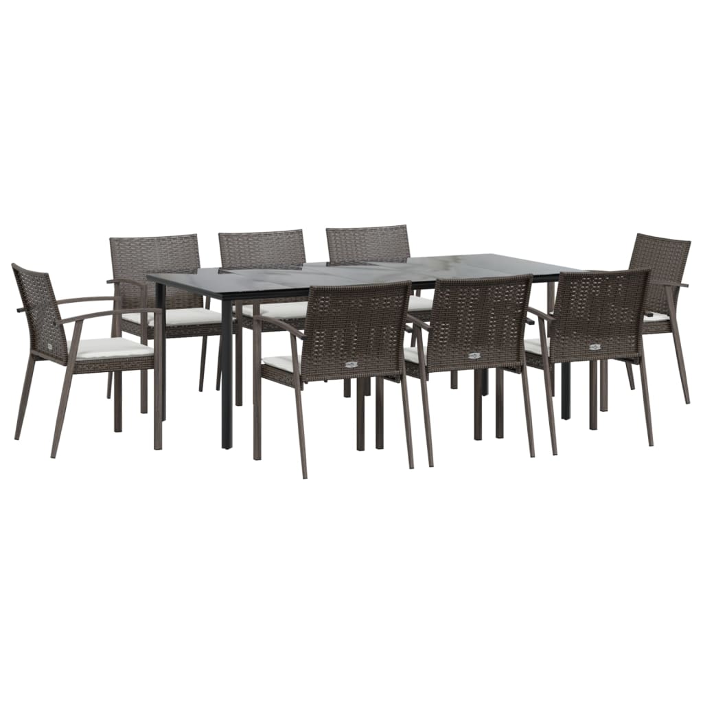 9 Pcs conjunto de jantar p/ jardim com almofadões vime PE e aço