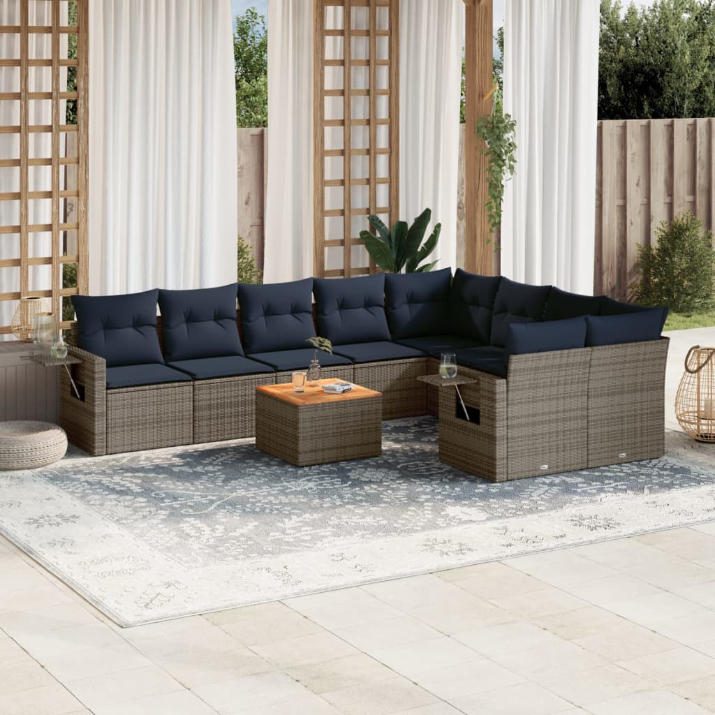 Conjunto de sofá de jardim com 10 peças e almofadas em rattan sintético cinza