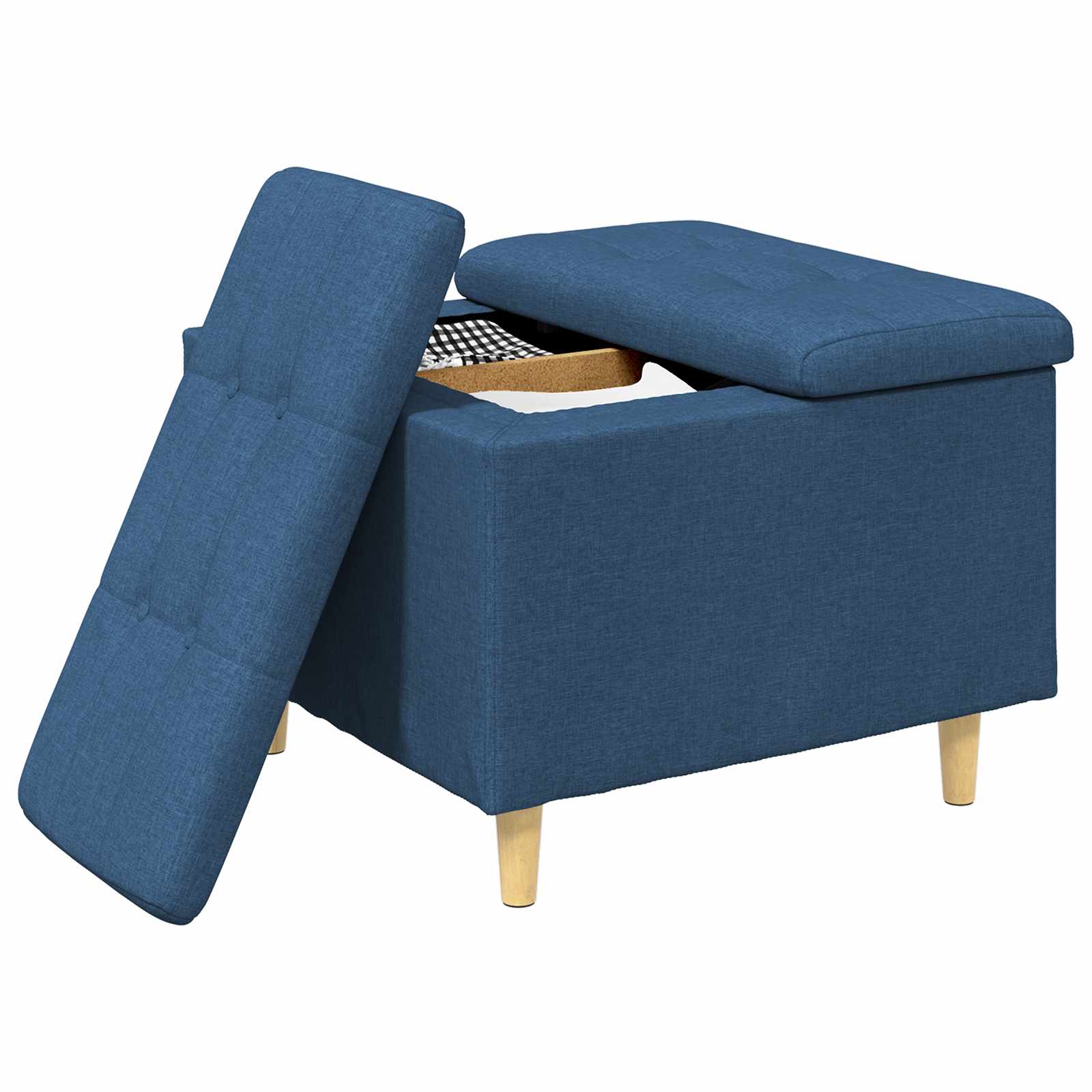 Puff de armazenamento com almofada azul 60 x 60 x 45 cm tecido