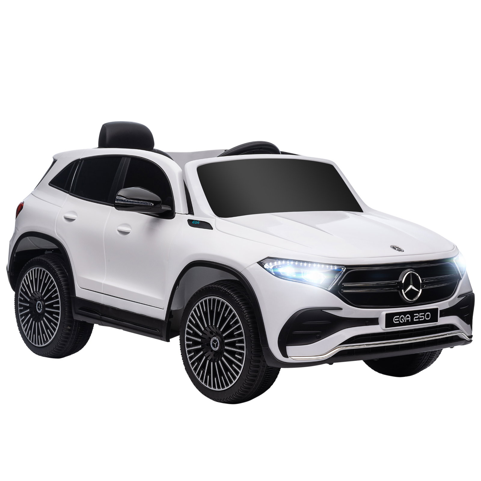 Carro elétrico para crianças mercedes-benz eqa 12v com música buzina velocidade 3-8 km/h 111,5x69x52,5 cm branco