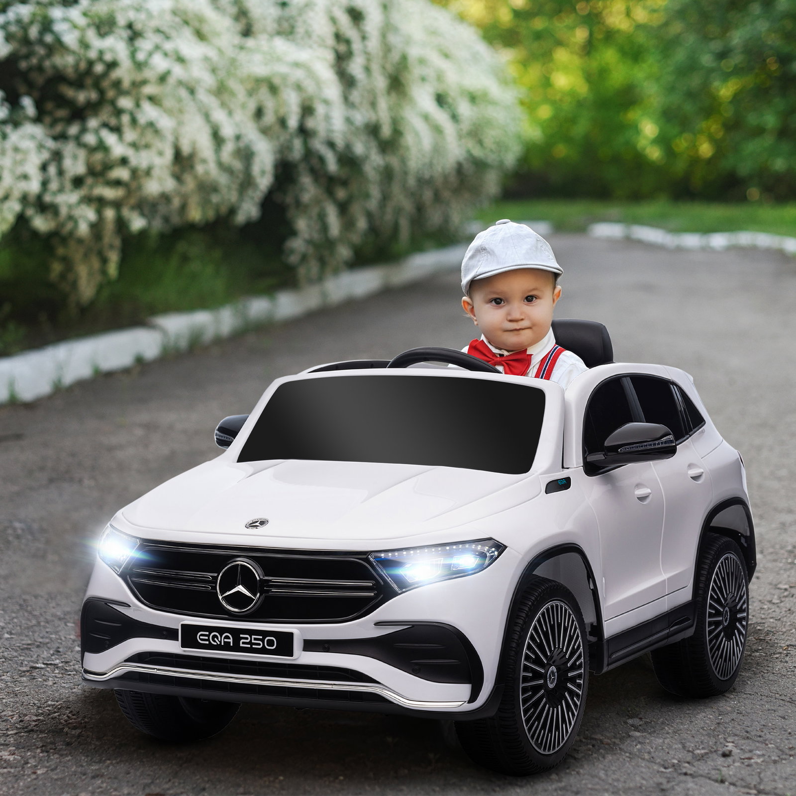 Carro elétrico para crianças mercedes-benz eqa 12v com música buzina velocidade 3-8 km/h 111,5x69x52,5 cm branco