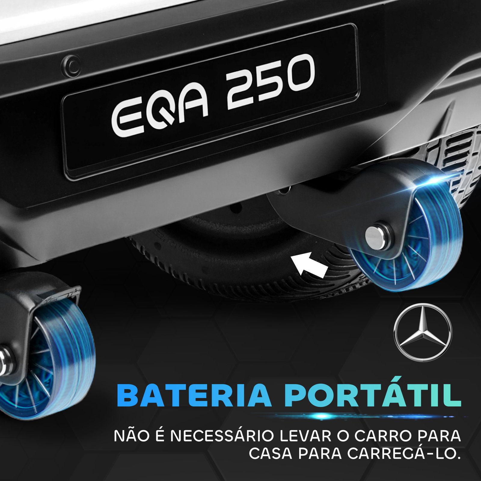 Carro elétrico para crianças mercedes-benz eqa 12v com música buzina velocidade 3-8 km/h 111,5x69x52,5 cm branco
