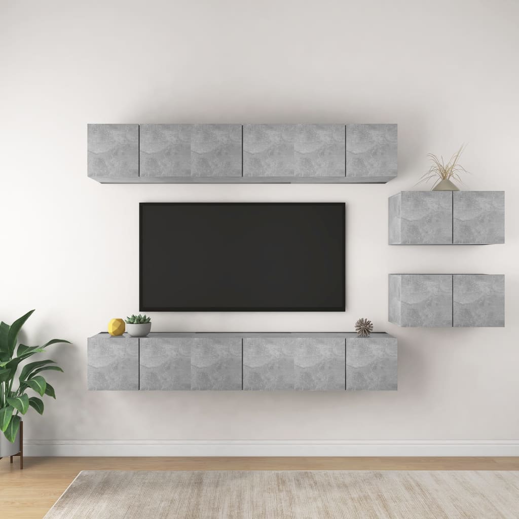 8 Pcs conjunto de móveis de TV derivados madeira cinza cimento