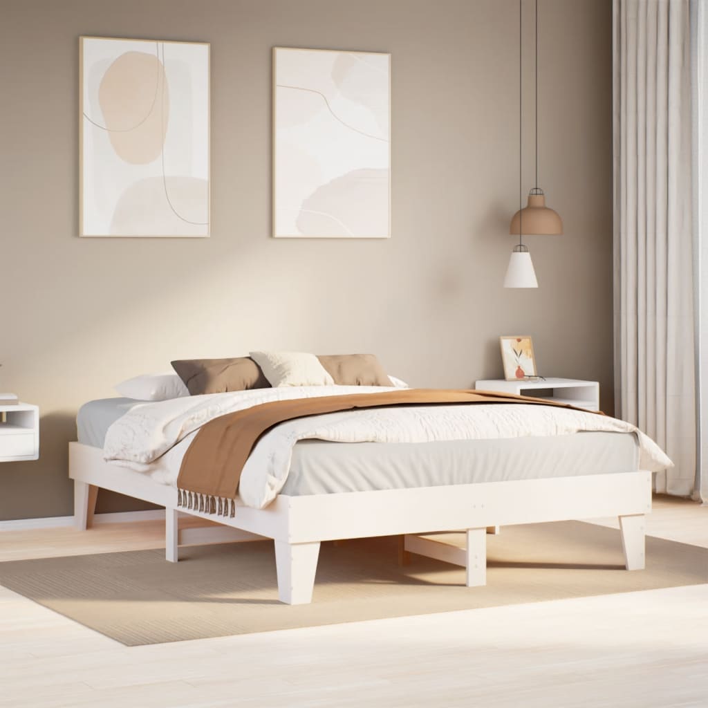 Cama sem colchão 150x200 cm madeira de pinho maciça branco