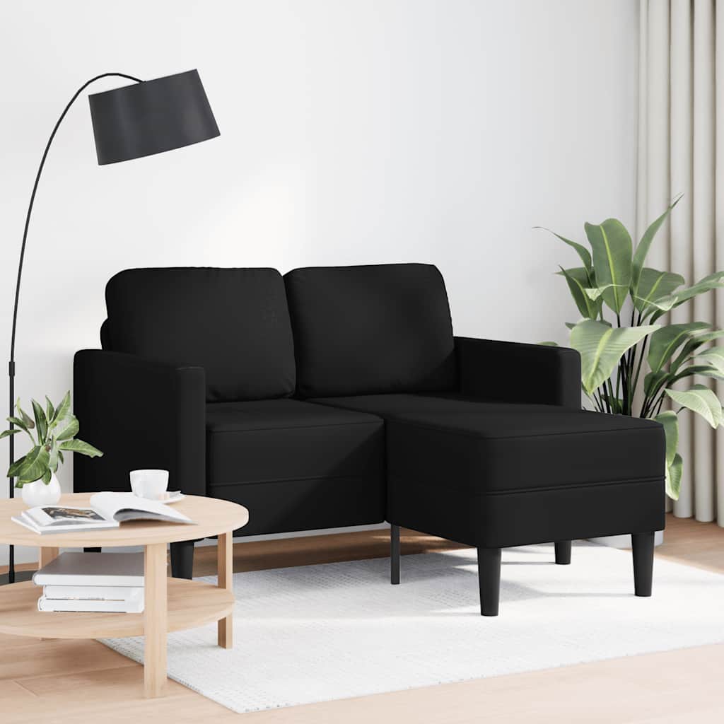 Sofá de 2 lugares com chaise em l, preto, 125 cm, couro sintético