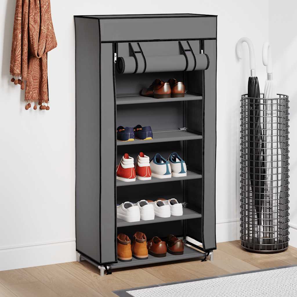 Sapateira com cobertura 58x28x106 cm tecido cinzento
