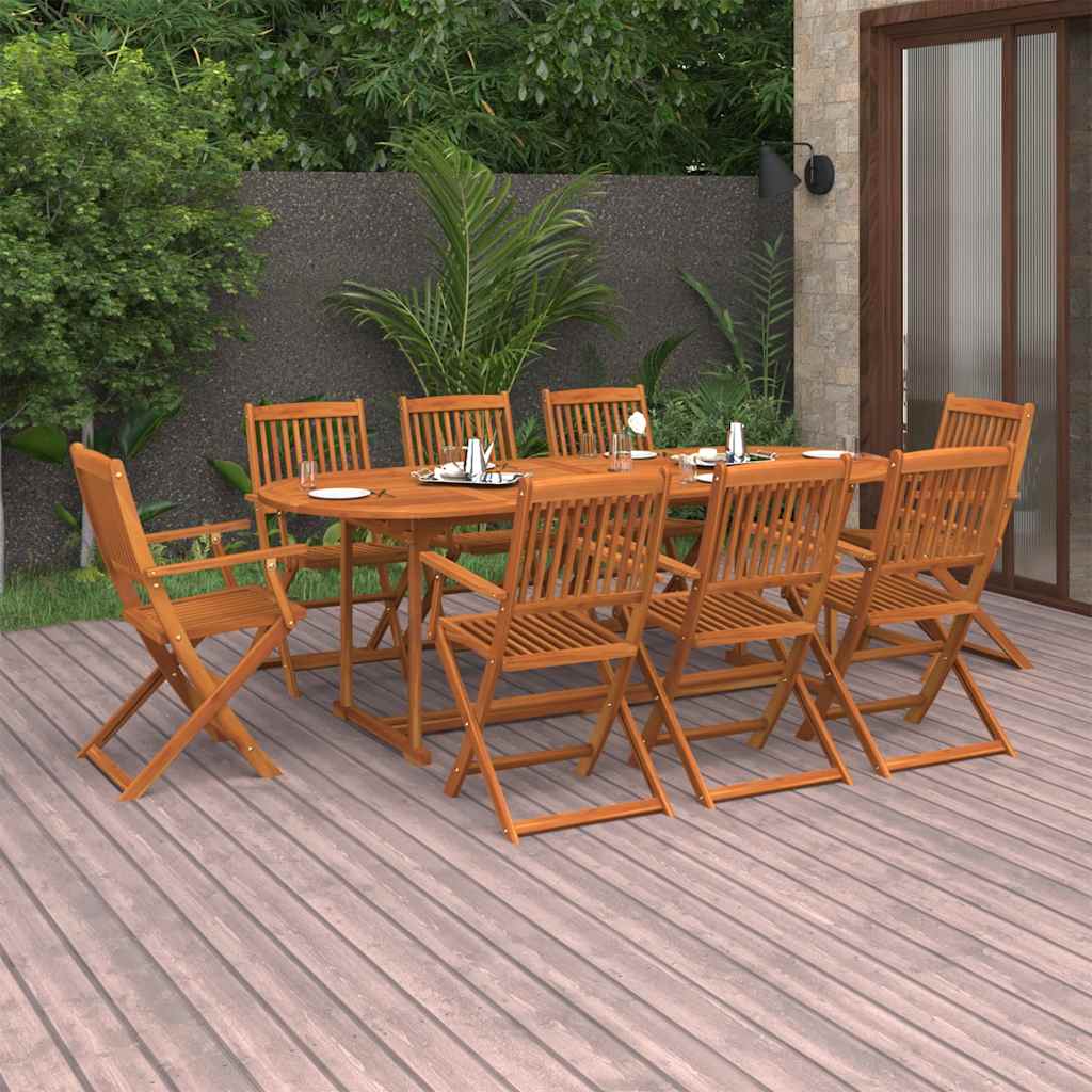 9 Pcs conjunto de jantar para jardim 220x90x75 cm acácia maciça