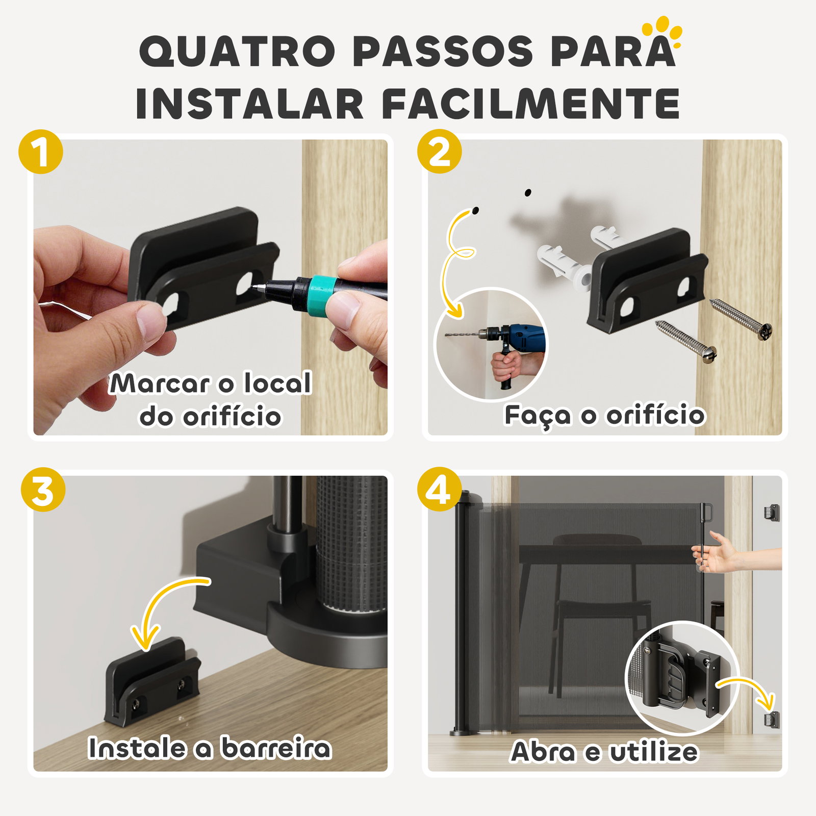 Barreira de segurança para cães retrátil 0-136 cm para cães pequenos com botão de fecho preto