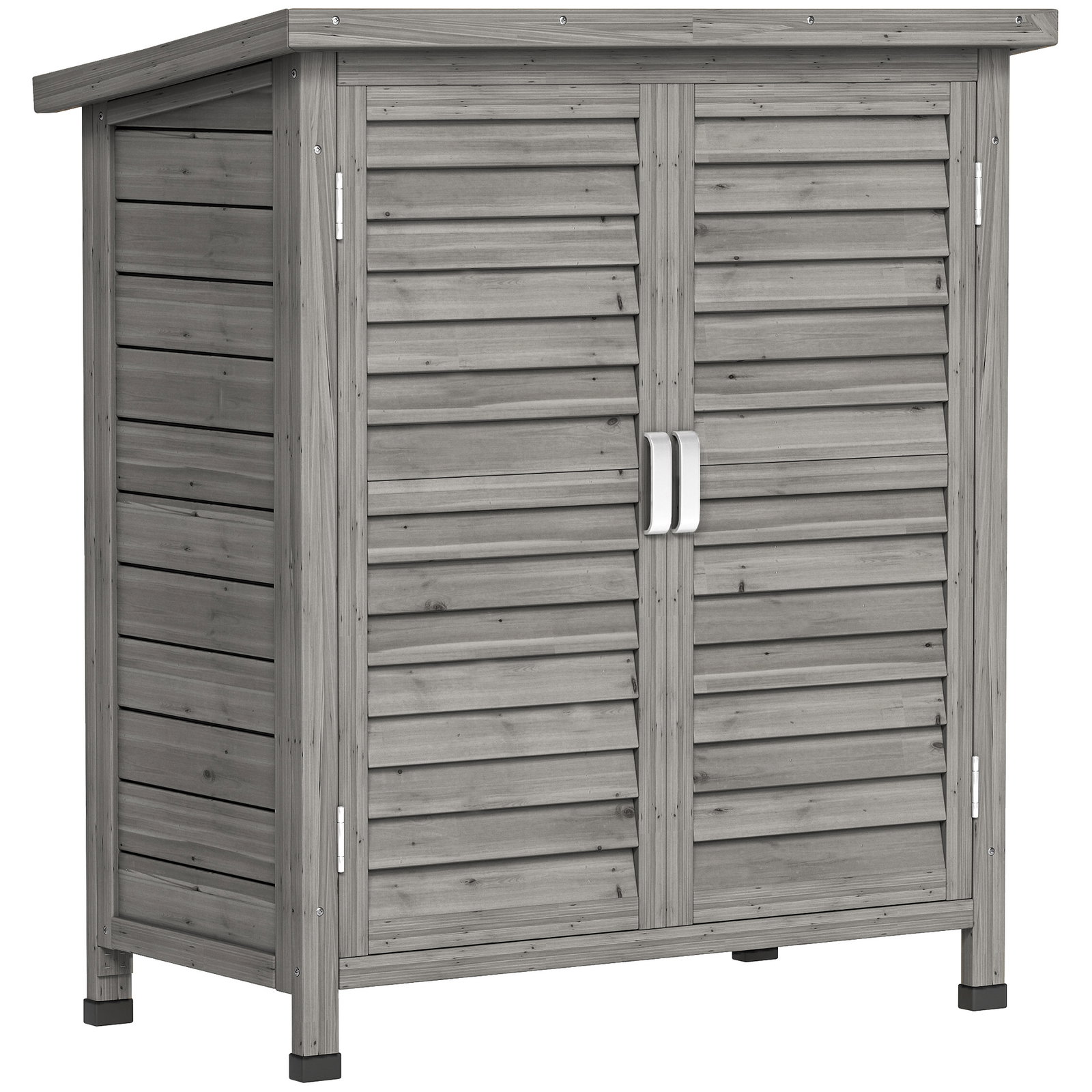 Armário de Armazenamento de Madeira para Jardim com 2 Prateleiras Interiores 2 Portas e Teto Inclinado para Exterior Terraço 87x