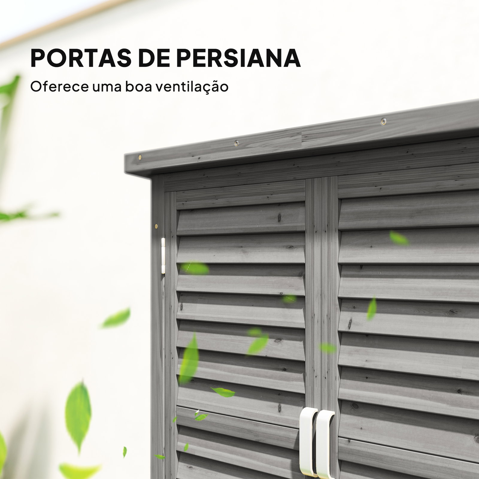 Armário de Armazenamento de Madeira para Jardim com 2 Prateleiras Interiores 2 Portas e Teto Inclinado para Exterior Terraço 87x