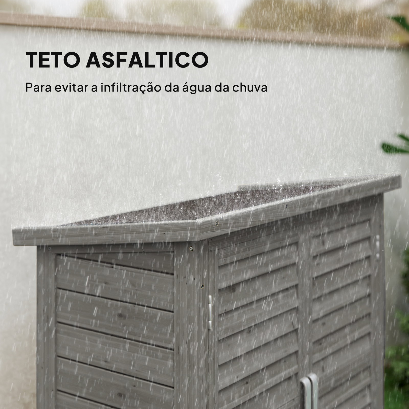 Armário de Armazenamento de Madeira para Jardim com 2 Prateleiras Interiores 2 Portas e Teto Inclinado para Exterior Terraço 87x