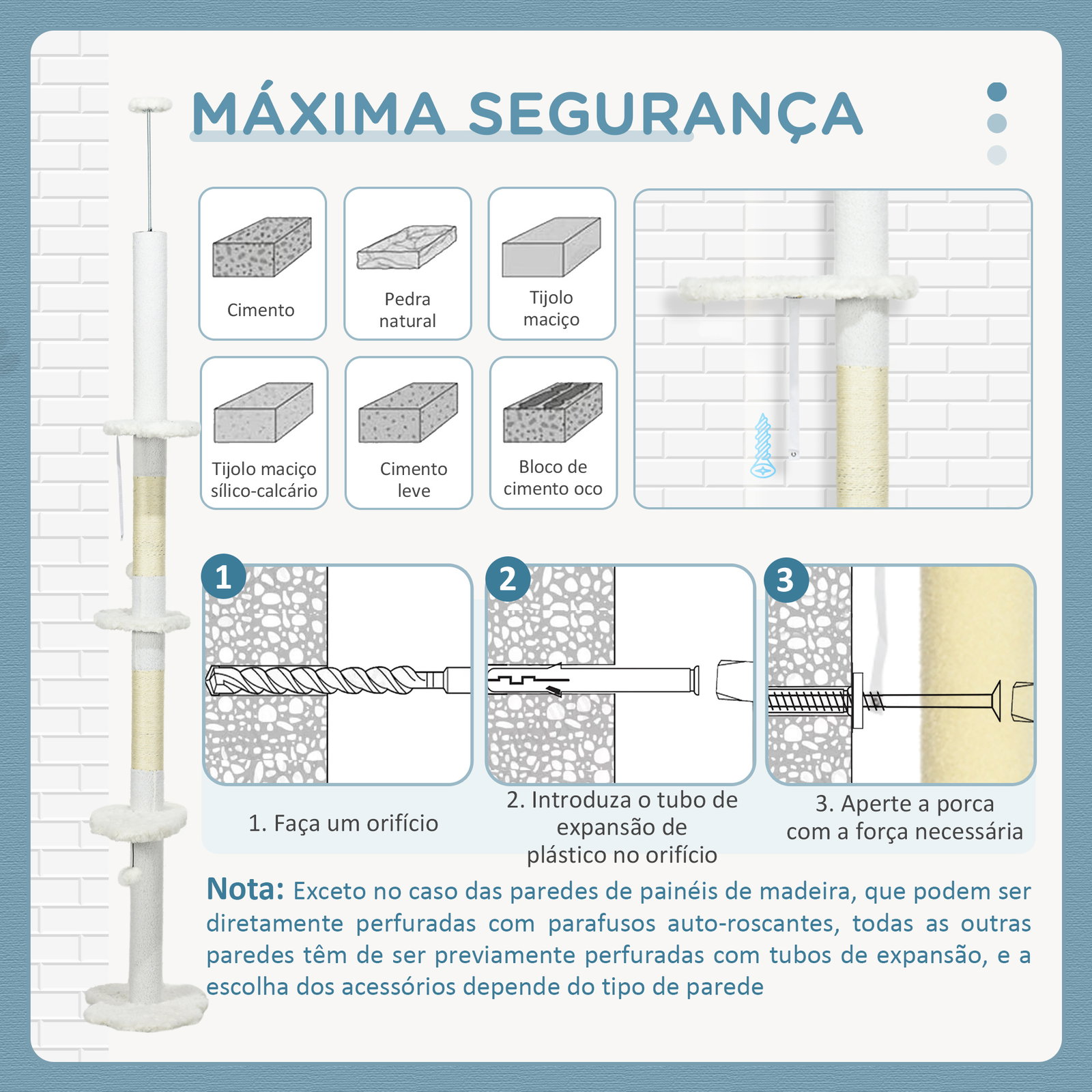 Arranhador para gatos do chão ao teto com altura ajustável e 3 plataformas em forma de nuvem 48x32x225-255 cm branco