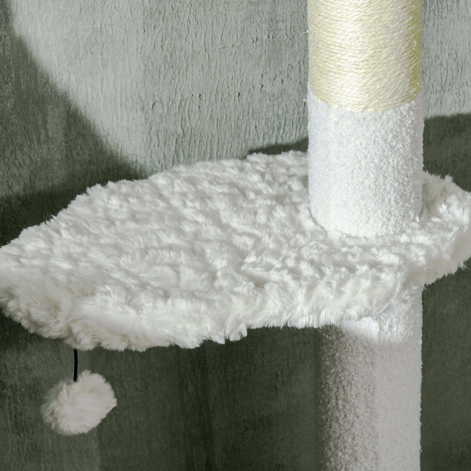 Arranhador para gatos do chão ao teto com altura ajustável e 3 plataformas em forma de nuvem 48x32x225-255 cm branco