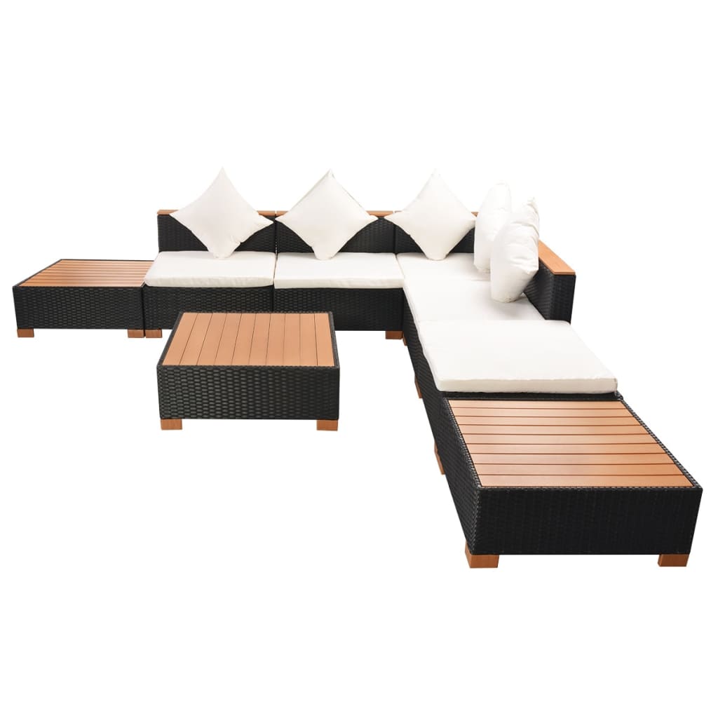 8 Pcs conjunto lounge de jardim c/ almofadões vime PE preto