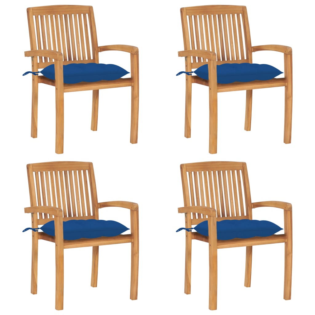 Cadeiras de jardim empiháveis c/ almofadões 4 pcs teca maciça