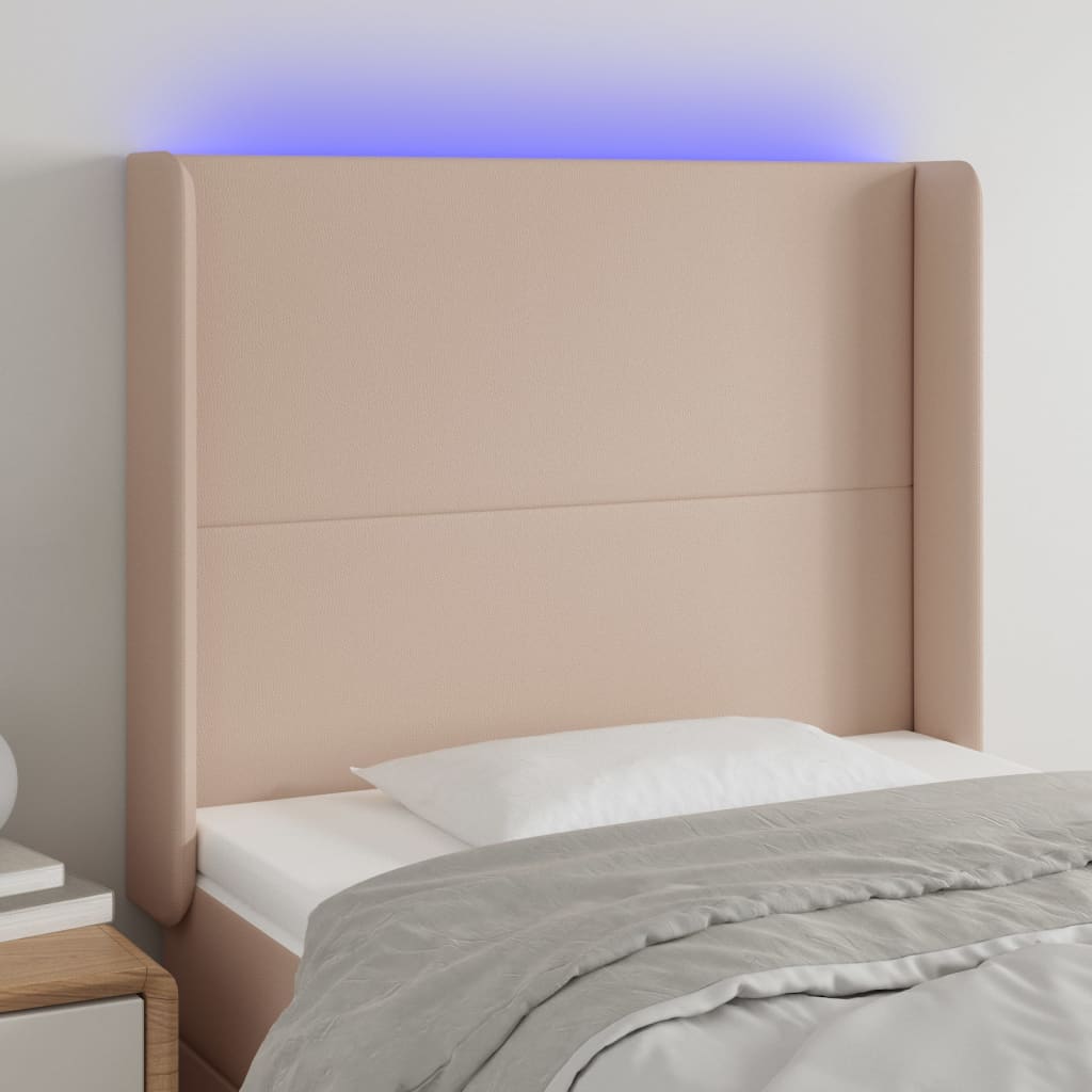 Cabeceira cama c/ LED couro artif. 93x16x118/128 cm cappuccino
