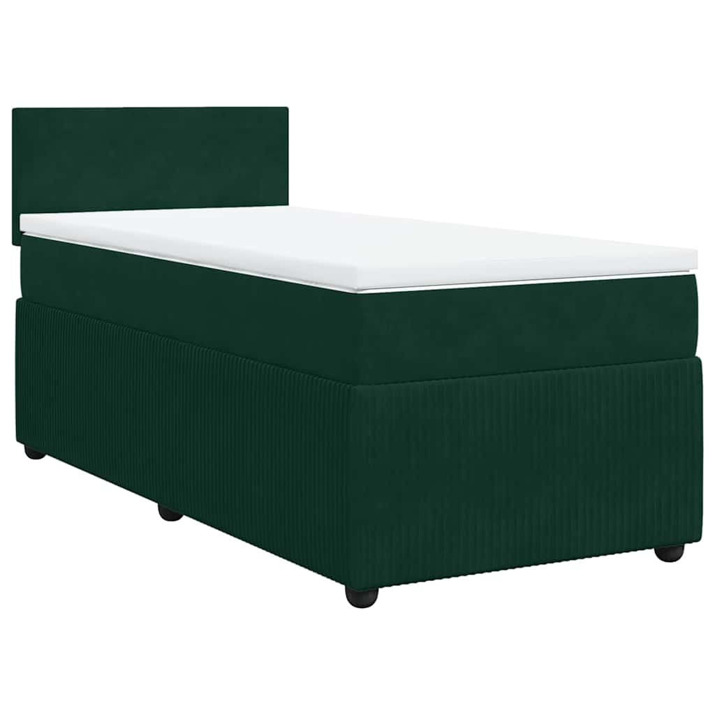 Cama com molas/colchão 90x190 cm veludo verde-escuro
