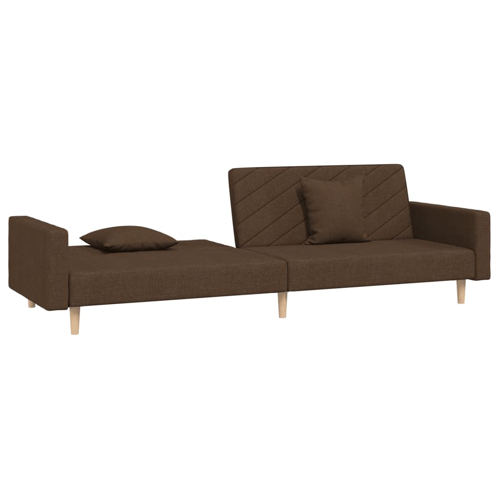 Sofá-cama 2 lugares com duas almofadas tecido castanho