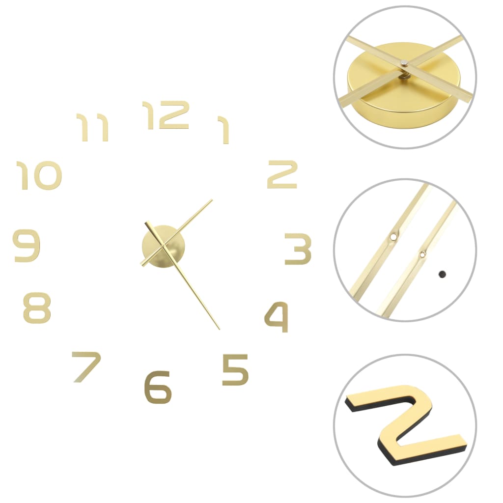 Relógio de parede 3d com design moderno 100 cm xxl dourado