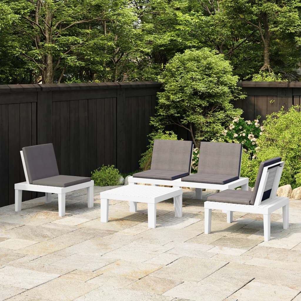 4 Pcs conjunto lounge de jardim com almofadões plástico branco