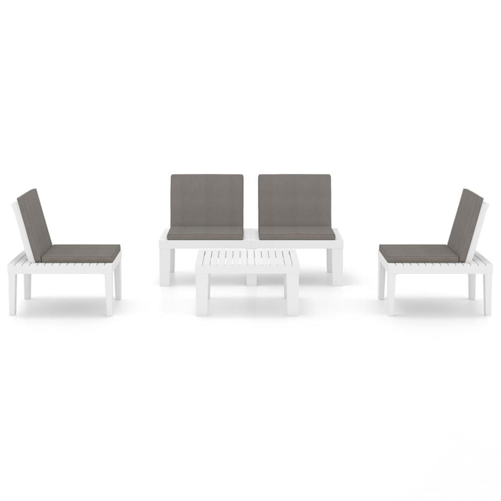 4 Pcs conjunto lounge de jardim com almofadões plástico branco