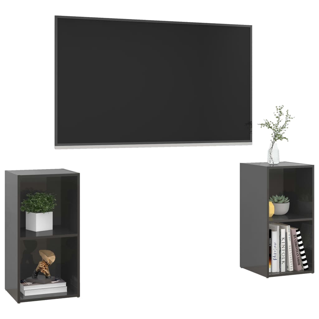 Móveis de TV 2 pcs derivados de madeira cinza brilhante