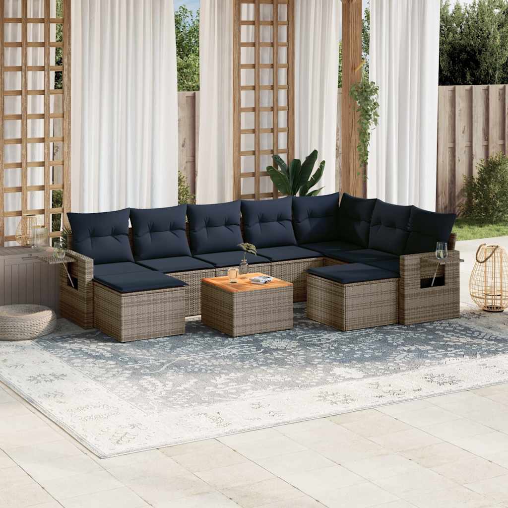 Conjunto de sofá de jardim com 10 peças e almofadas em rattan sintético cinza