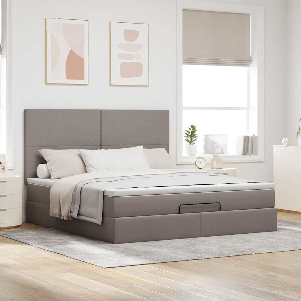 Moldura de cama otomana com tecido taupe 180x200cm
