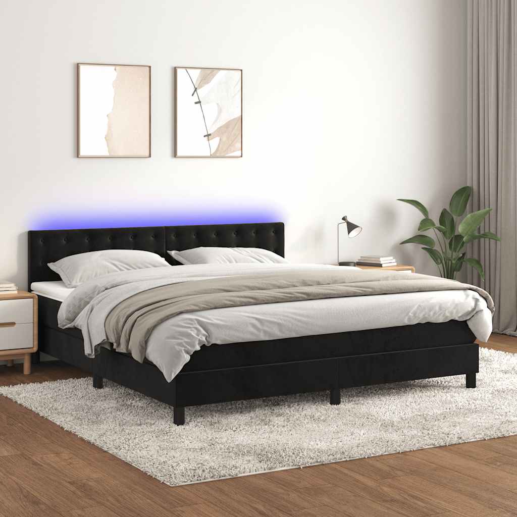 Cama box spring c/ colchão/LED 160x200 cm veludo preto