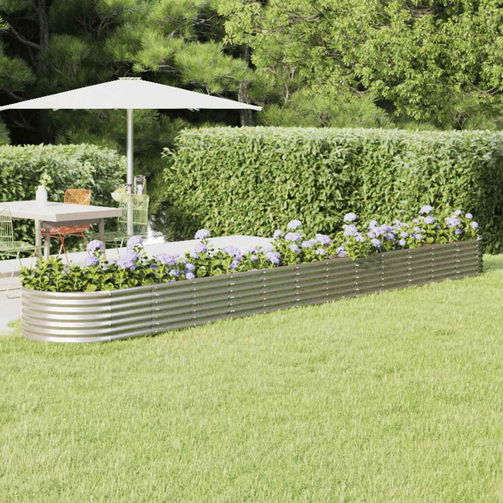Canteiro elevado jardim 512x80x36cm aço galvanizado prateado