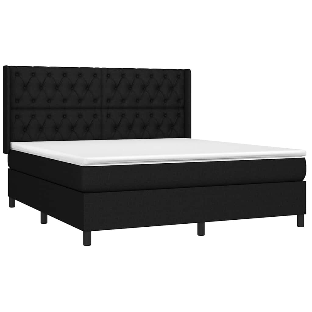 Cama box spring c/ colchão e LED 160x200 cm tecido preto