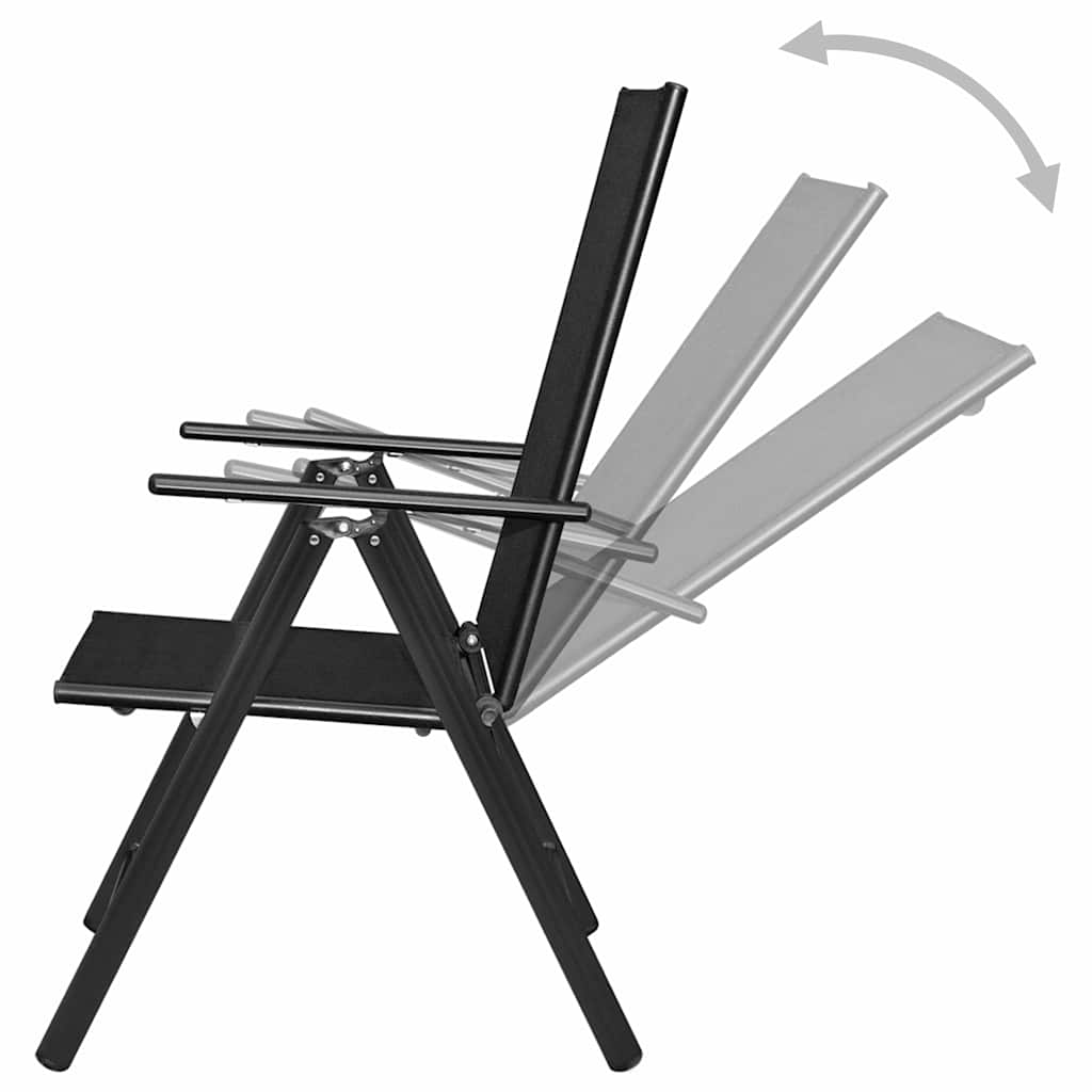 Cadeiras de jardim dobráveis 2 pcs alumínio e textilene preto