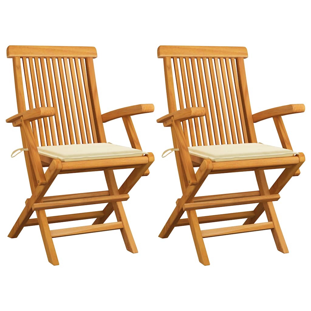 Cadeiras de jardim c/ almofadões creme 2 pcs teca maciça