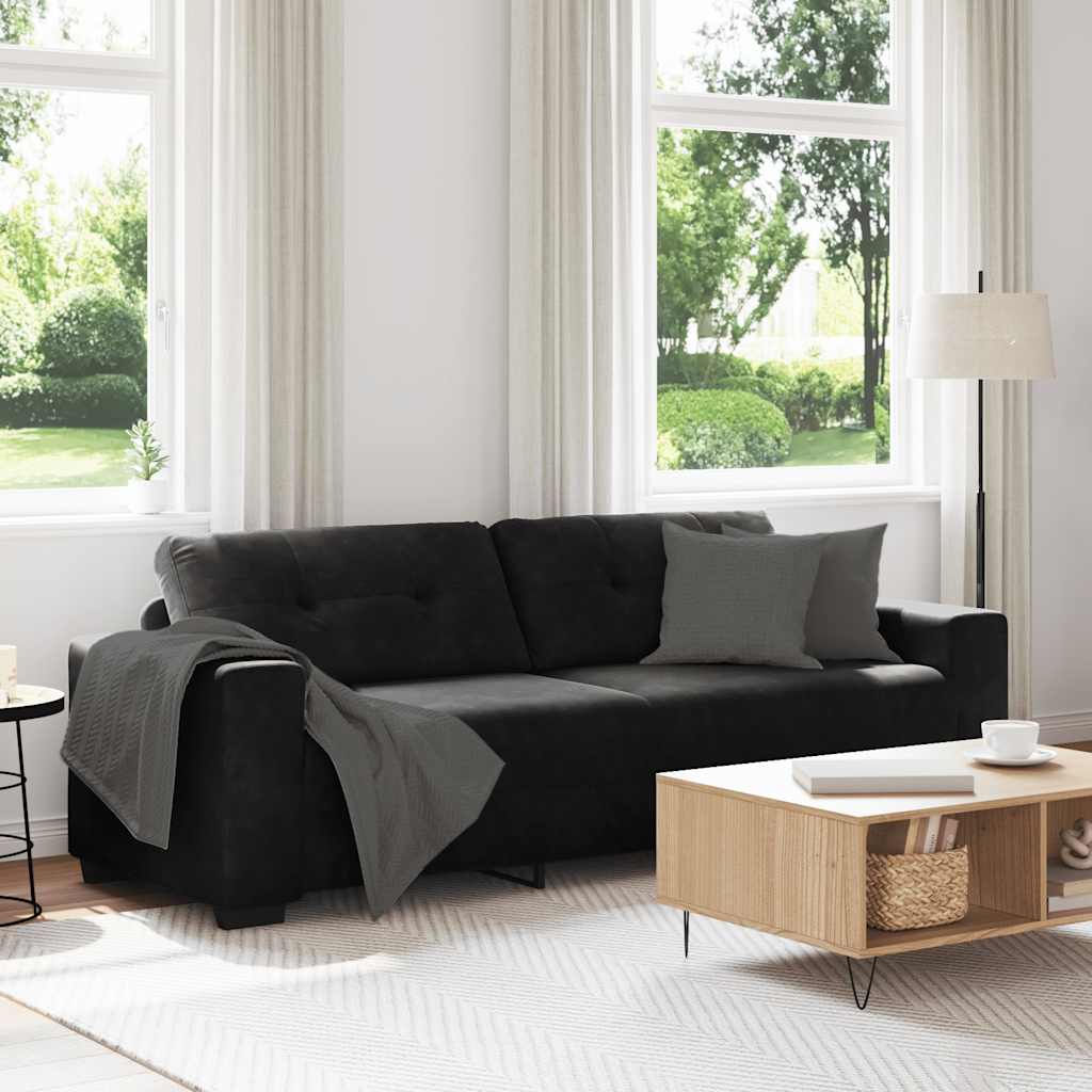 Sofá de 3 lugares, preto, 220x78x80 cm, veludo