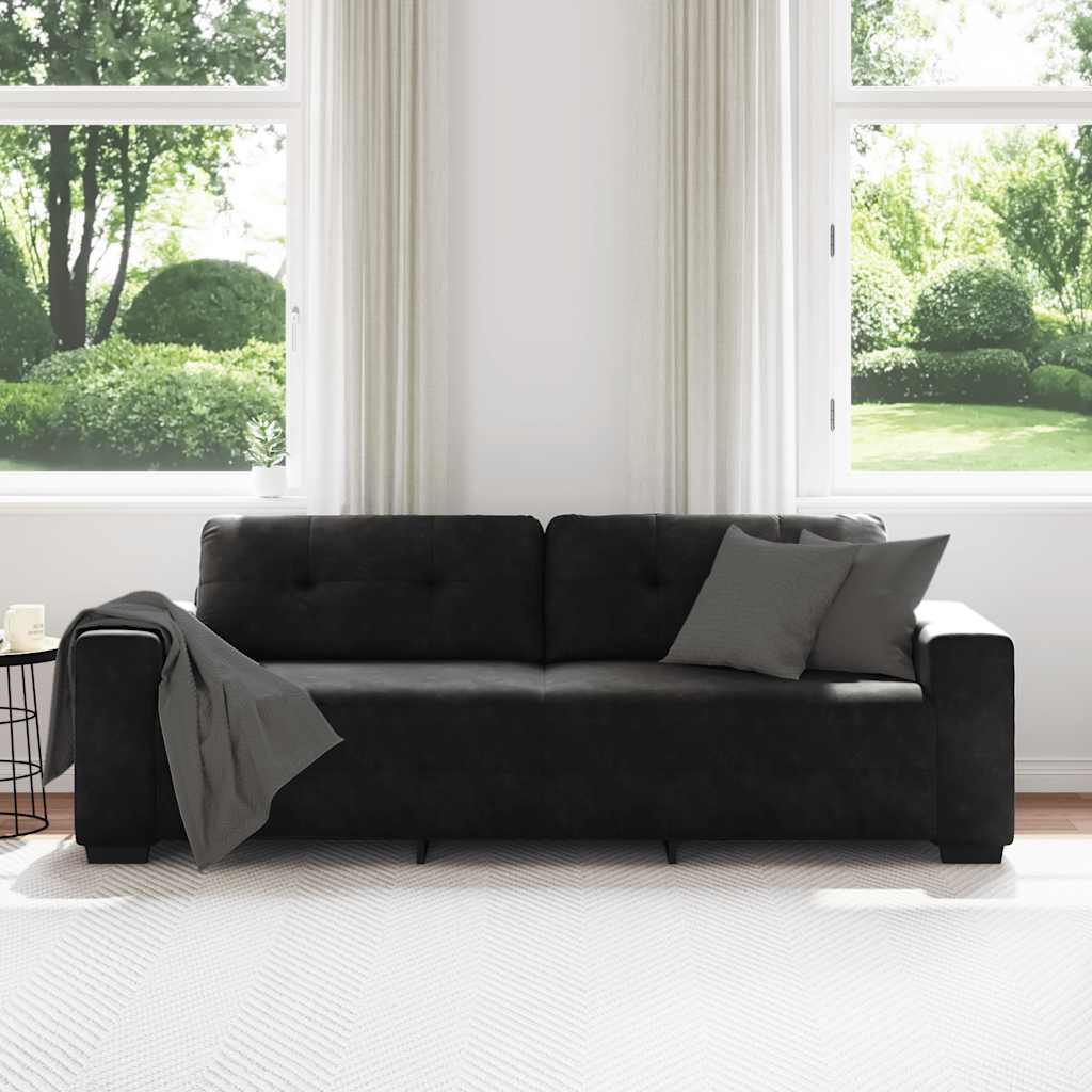 Sofá de 3 lugares, preto, 220x78x80 cm, veludo
