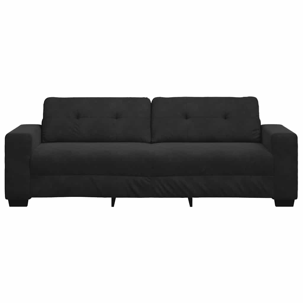 Sofá de 3 lugares, preto, 220x78x80 cm, veludo