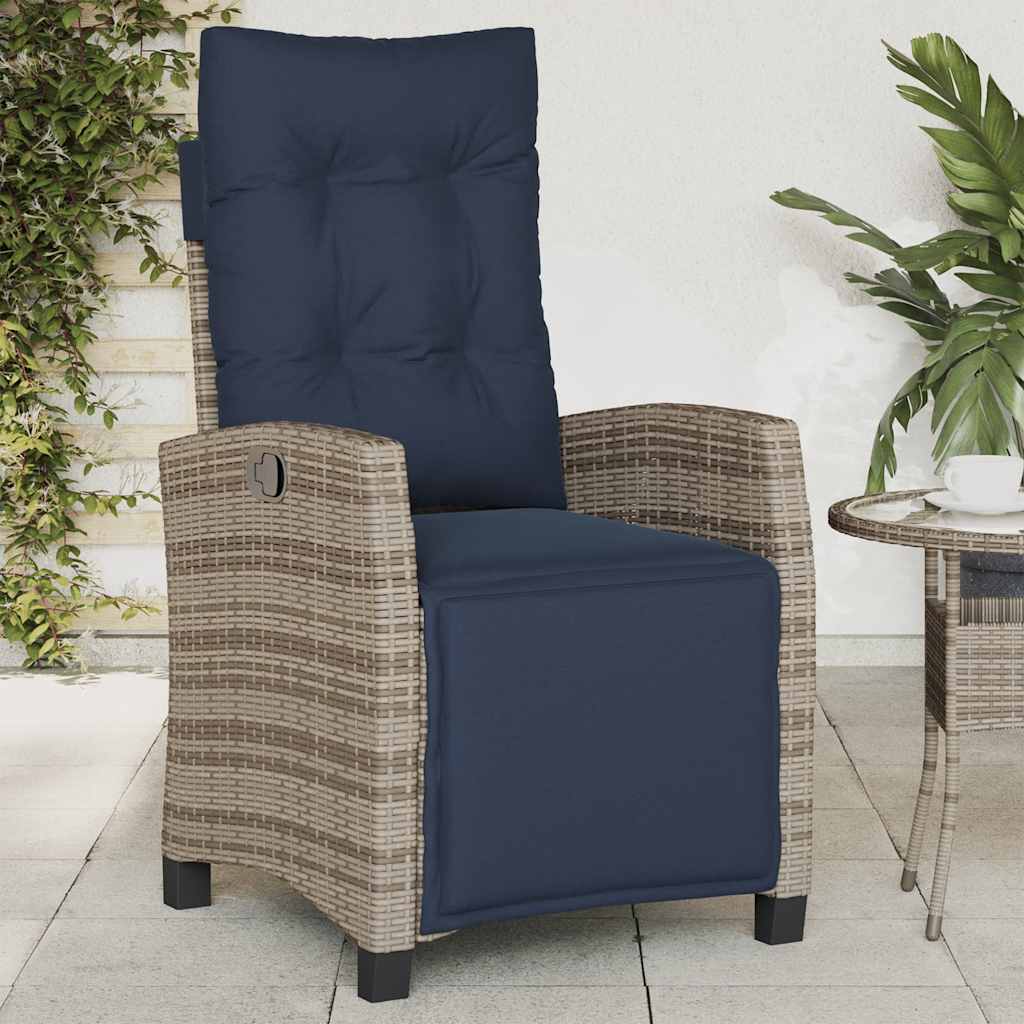 Cadeira de jardim reclinável c/ apoio para os pés vime PE cinza