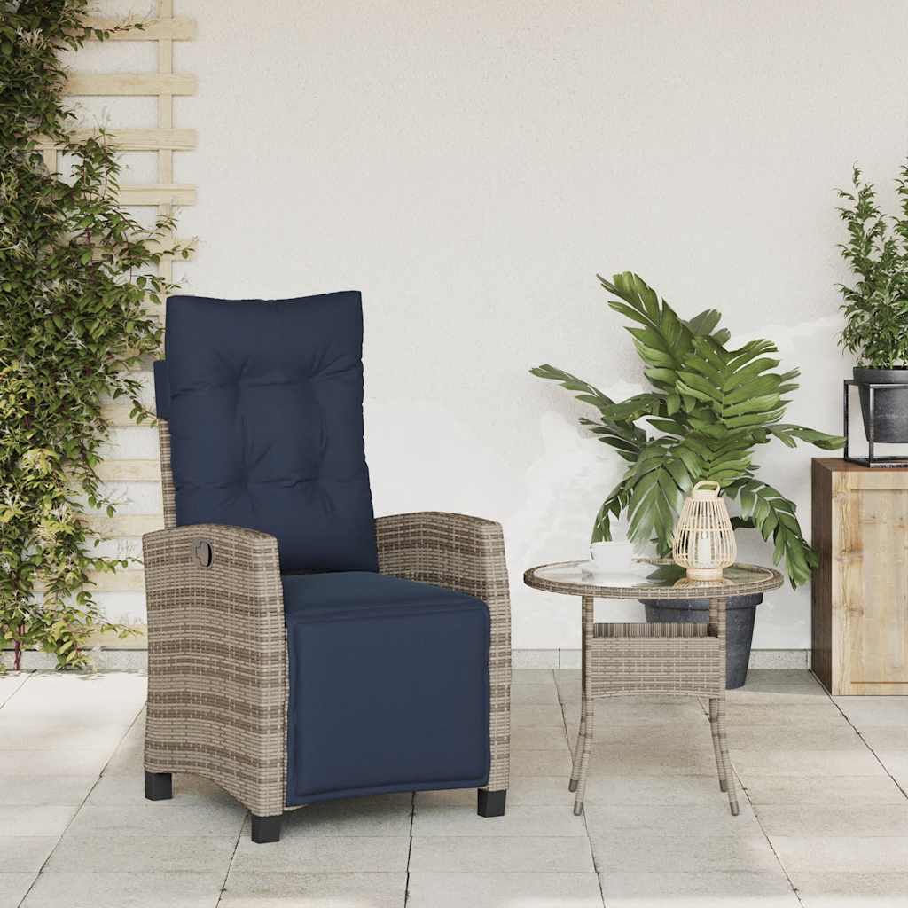 Cadeira de jardim reclinável c/ apoio para os pés vime PE cinza