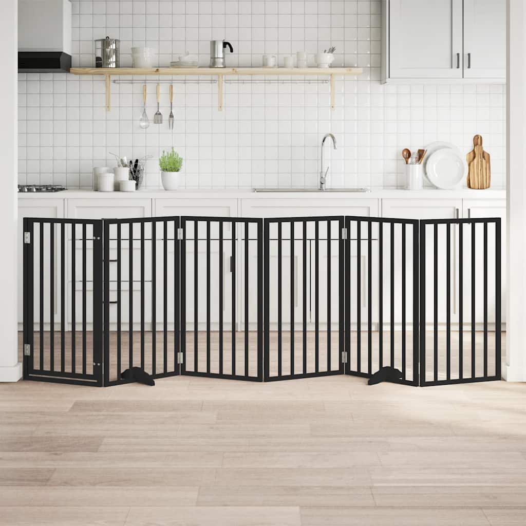 Portão p/ cães com porta dobrável 6 painéis 300 cm álamo preto