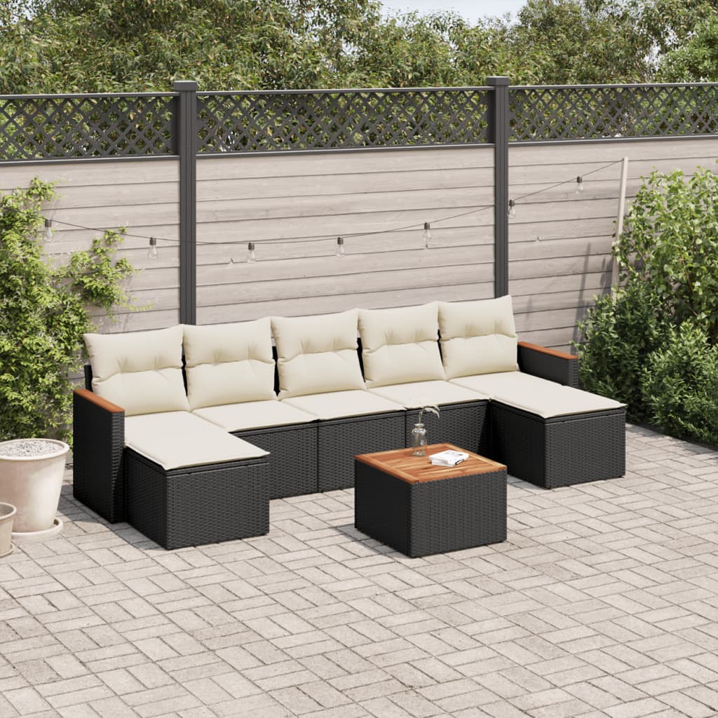 8 Pcs conjunto sofás de jardim com almofadões vime PE preto