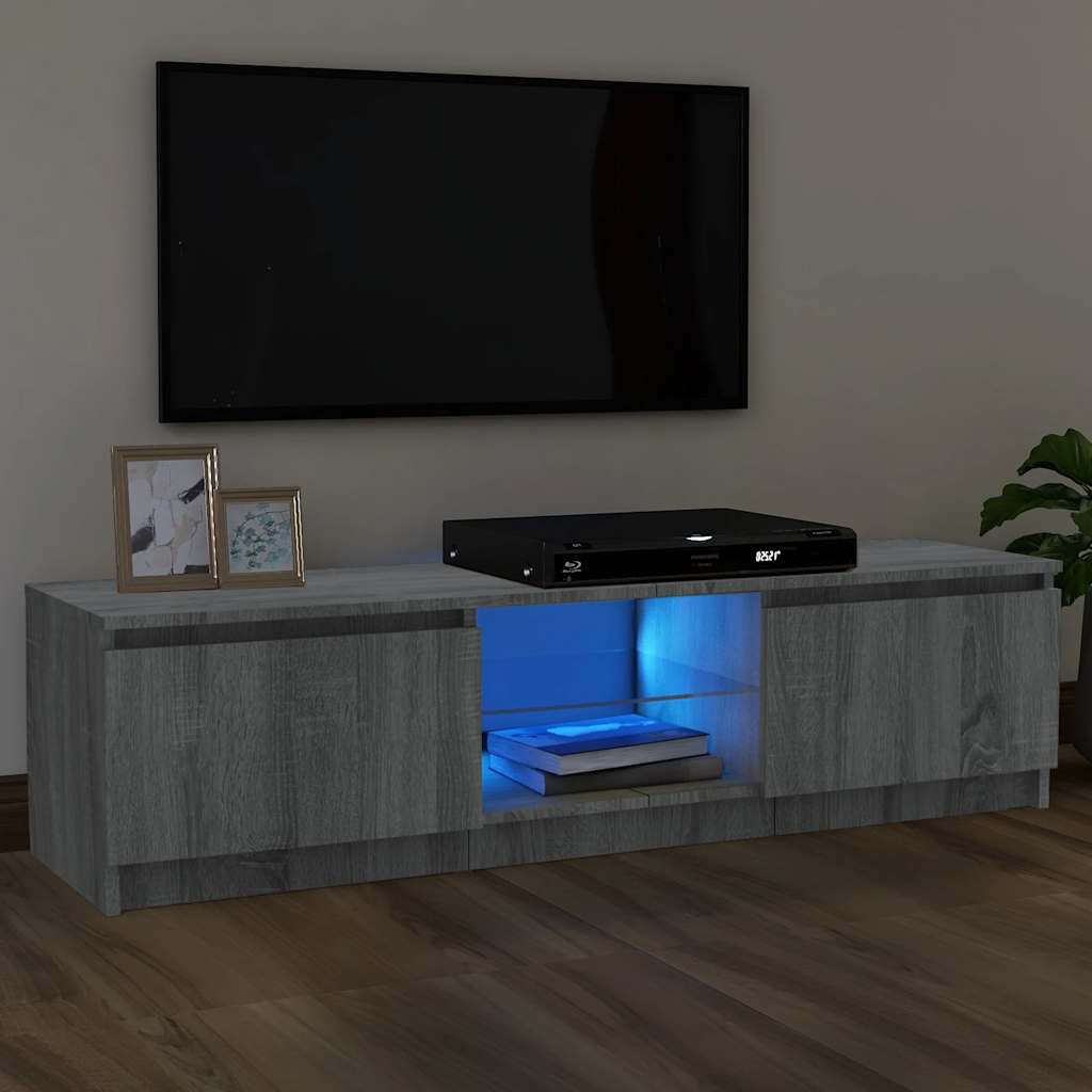 Móvel de TV com luzes LED 120x30x36 cm cinzento sonoma