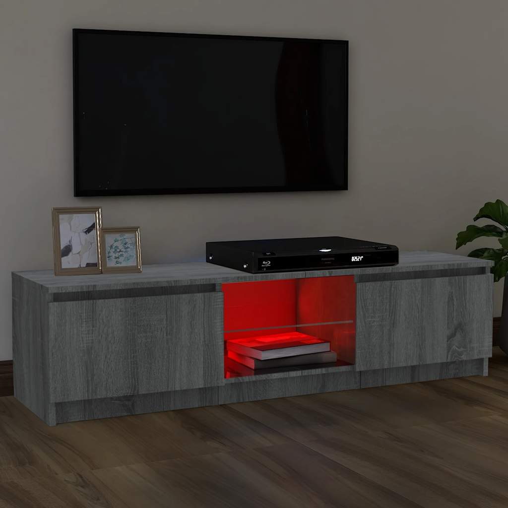Móvel de TV com luzes LED 120x30x36 cm cinzento sonoma