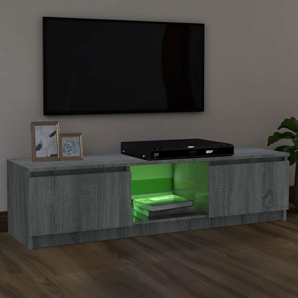Móvel de TV com luzes LED 120x30x36 cm cinzento sonoma