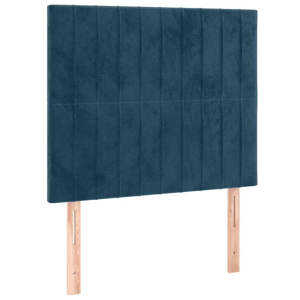 Cabeceira cama c/ luzes LED veludo 80x5x118/128cm azul-escuro