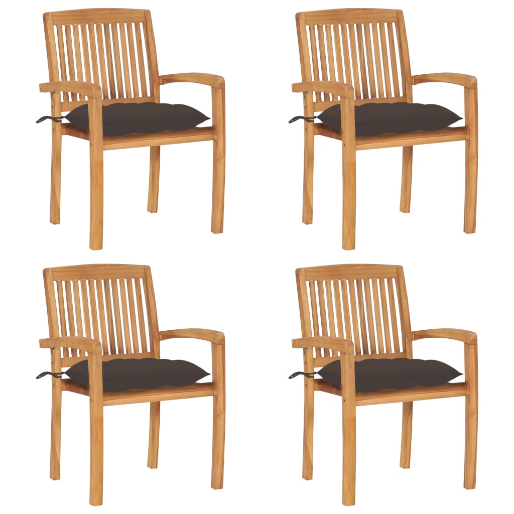 Cadeiras de jardim empiháveis c/ almofadões 4 pcs teca maciça