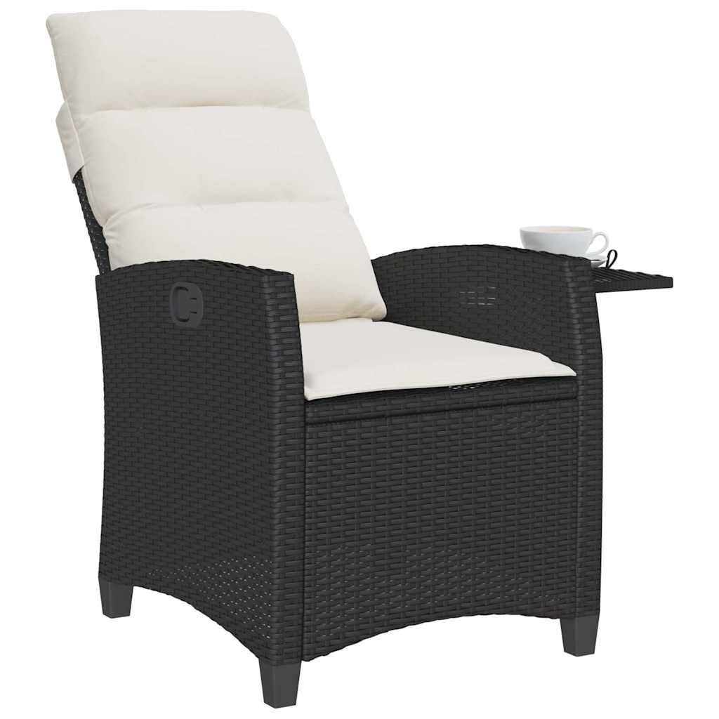 Cadeira de jardim reclinável com mesa de apoio vime PE preto