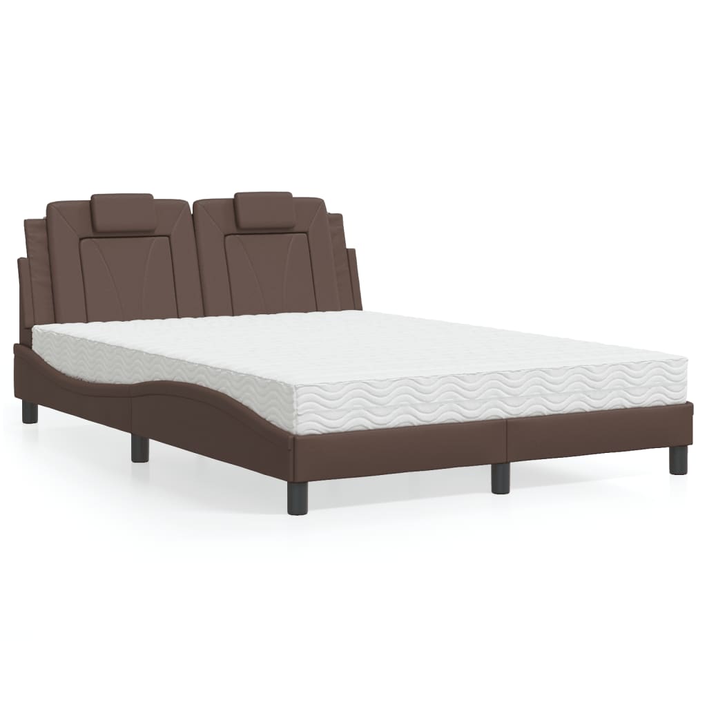 Cama viana com colchão 140x190 cm couro artificial castanho